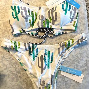 Cactus Lover Strappy Bikini Top and Bottom Small